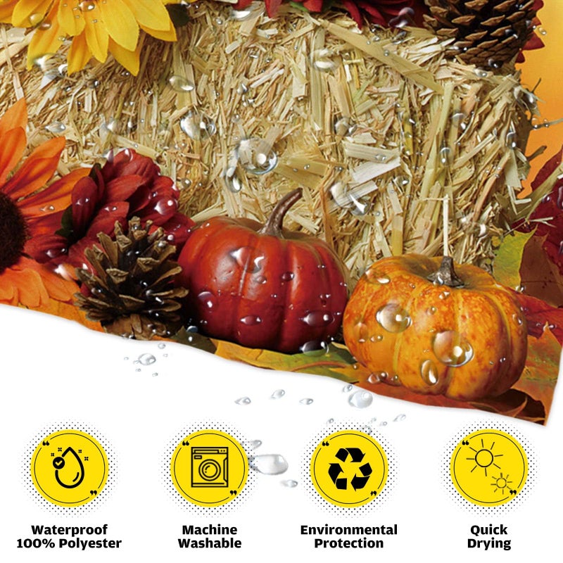 Funnytree 72""x72"" Fall Pumpkins Maple Autumn Thanksgiving Sunflowers Harvest Falling Leaves Shower Curtain for Bathroom Decor Machine Washable (Hooks Not Included) - Image 3