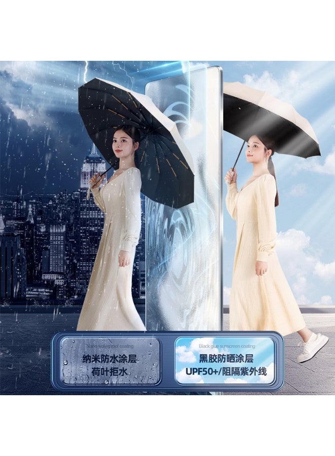 عارضة مزدوجة ذات 12 عظمة ، مظلة ذاتية الفتح بمفتاح واحد ، مظلة مشمسة ، مظلة فينيل ، مظلة ، مظلة مقاومة للرياح ومقاومة للمطر ثلاثية الطيات - Image 5