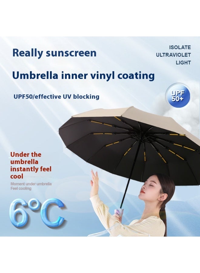 عارضة مزدوجة ذات 12 عظمة ، مظلة ذاتية الفتح بمفتاح واحد ، مظلة مشمسة ، مظلة فينيل ، مظلة ، مظلة مقاومة للرياح ومقاومة للمطر ثلاثية الطيات - Image 4