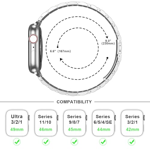Anlinser Metal Bands Compatible with Apple Watch Band 49mm 46mm 45mm 44mm 42mm for Women Men, Stainless Steel Replacement Strap for iWatch Ultra 3/2/1 Series 11 10 9 8 7-1 SE (Silver Gold) - Image 4