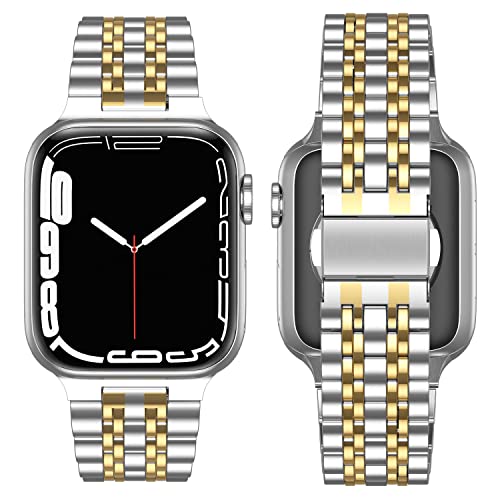 Anlinser Metal Bands Compatible with Apple Watch Band 49mm 46mm 45mm 44mm 42mm for Women Men, Stainless Steel Replacement Strap for iWatch Ultra 3/2/1 Series 11 10 9 8 7-1 SE (Silver Gold) - Image 3