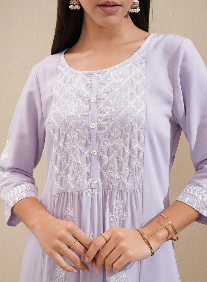 Vishudh Floral Embroidered Thread Work Straight Kurta & Palazzos Set by Styli