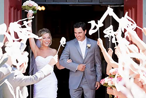 Kingsnow 100 Pieces Lace Wedding Ribbon Wands with Triple Ribbon and Silver Bell Wand Silk Fairy Stick Wand Streamers Party Ribbon Sticks Magic Fairy Wands for Wedding Bridal Shower Photo Prop Send - Image 3