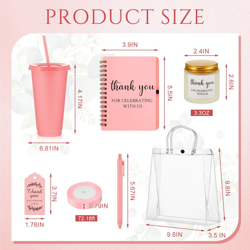 Nuogo 6 Sets New Parent Shower Prizes for Player Winners Adults Include Plastic Tumbler Notebook Scented Candles Ballpoint Pen Gift Bag, Party Player Winner Gifts (Pink Color,Classic Style) - Image 3
