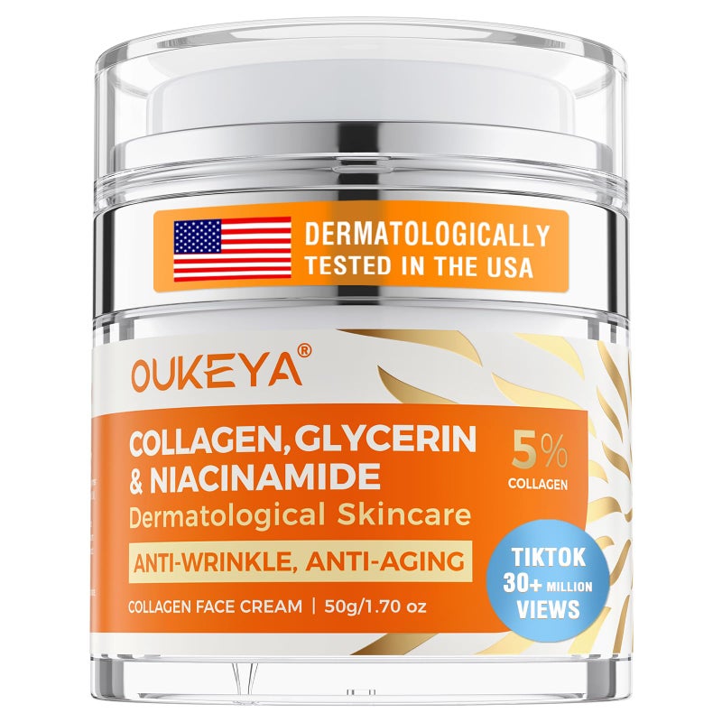 OUKEYA Collagen Retinol Hyaluronic Acid Cream AntiAging Face Moisturizer for Face Neck Dcollet Daily Moisturizer Face Cream 17 floz with 5 Hyaluronic Acid Niacinamide