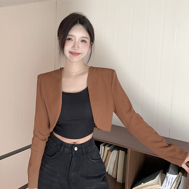 Retro Short Top Suit Jacket Spring and Summer New Design Sense All-match Waistcoat Black Cardigan Women Black - Image 2