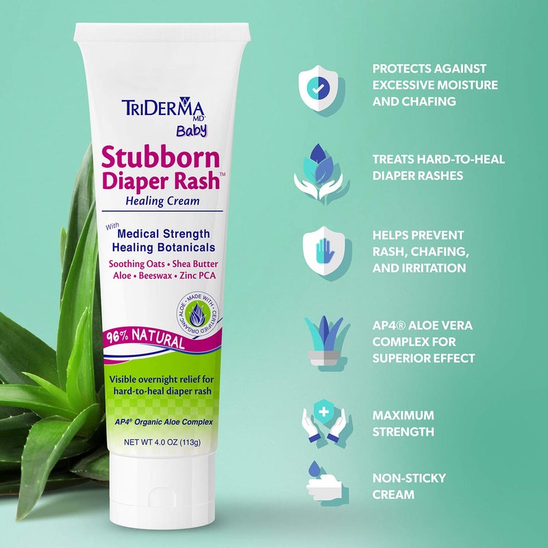 TriDerma MD Baby Stubborn Diaper Rash Relief Cream, Healing for Hard-to-Heal Diaper Rash, Treat and Prevent Diaper Rash and Seal Out Wetness, Non-Greasy Diaper Rash Ointment 4.0 Ounce - Image 3