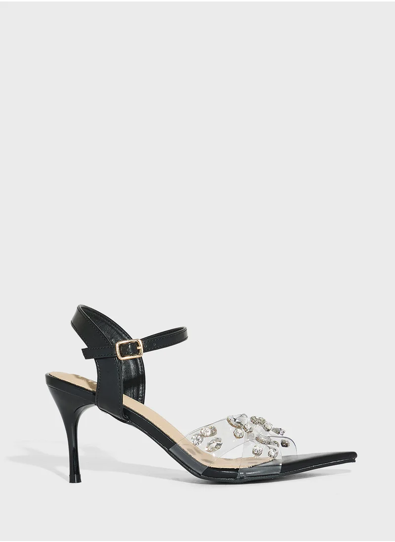 Ella Limited Edition Pointy Toe Clear Strap Diamante Heel Sandal