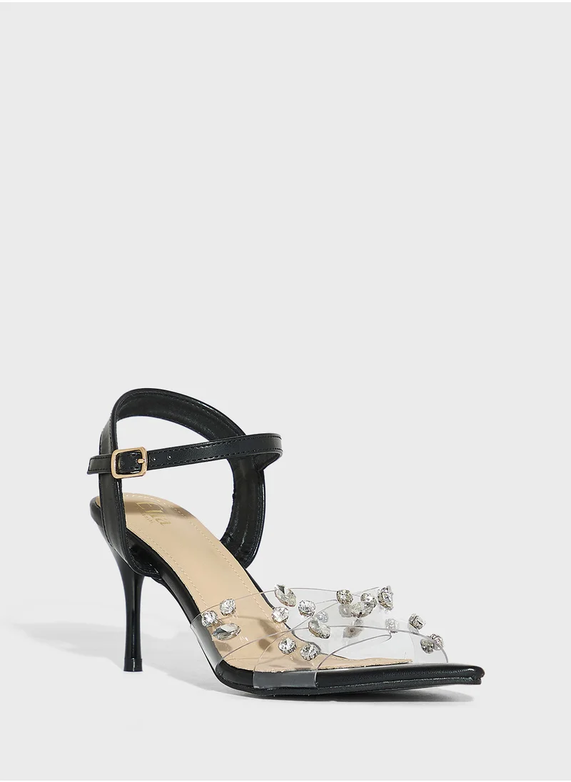 ايلا ليمتد اديشن Pointy Toe Clear Strap Diamante Heel Sandal