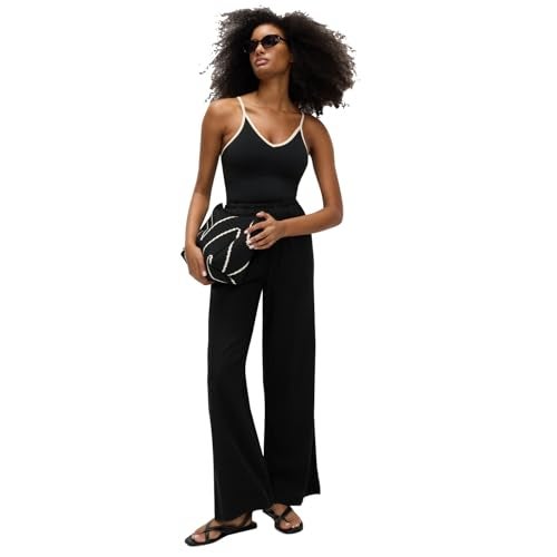 Marks & Spencer Solid Black Linen Womens Wide Leg Trousers - Image 1