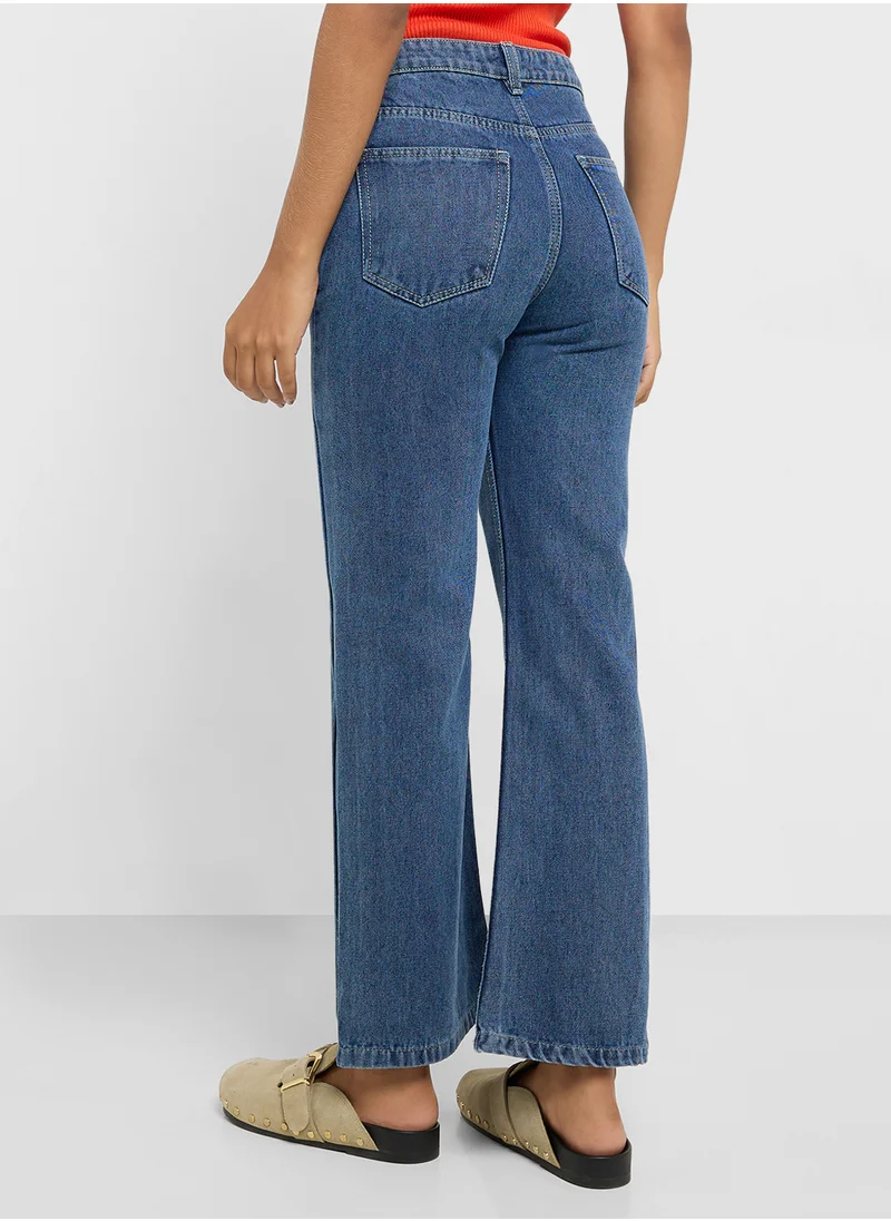 جينجر Ripped High Rise Wide Leg Jeans