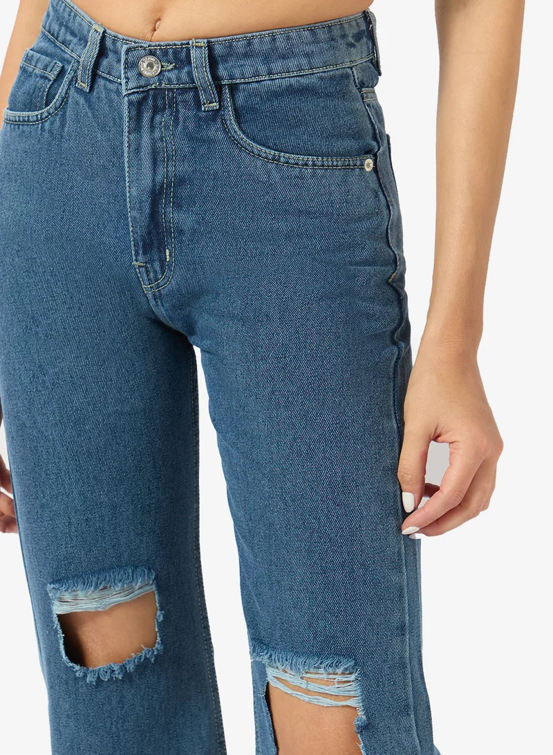 Ginger Ripped High Rise Wide Leg Jeans