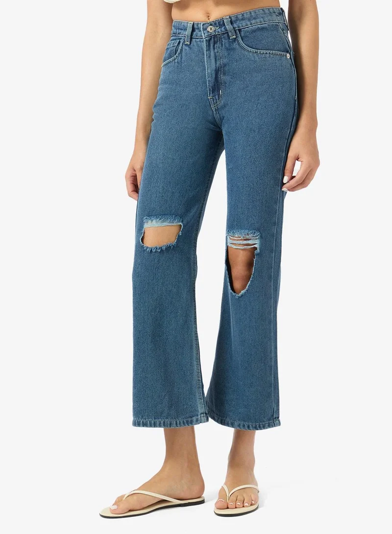 Ripped High Rise Wide Leg Jeans
