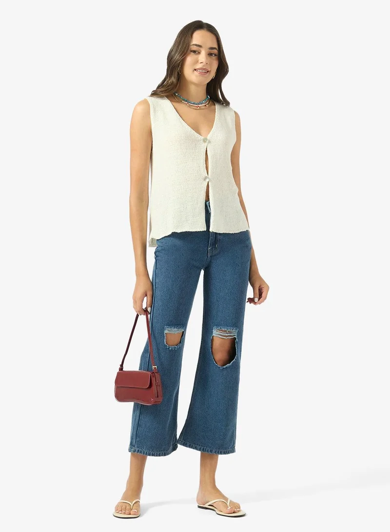 Ginger  Ripped High Rise Wide Leg Jeans for Women | Best Price UAE