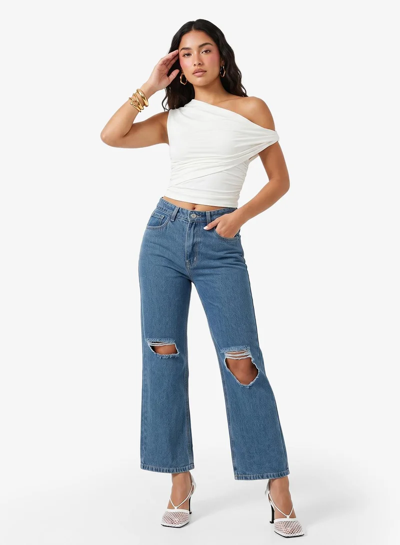 Ripped High Rise Wide Leg Jeans