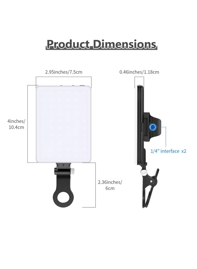 مصباح LED لصور السيلفي مع مشبك أمامي وخلفي للهاتف، طاقة عالية 60 مصباح LED 2000 مللي أمبير قابلة لإعادة الشحن، CRI 95+، 3 أوضاع إضاءة، مصباح محمول بمشبك للهاتف/الكمبيوتر اللوحي/الكمبيوتر المحمول، مك - Image 2