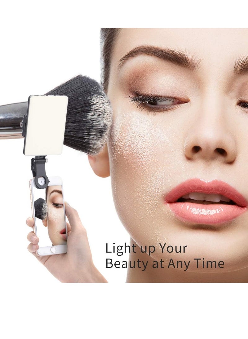 مصباح LED لصور السيلفي مع مشبك أمامي وخلفي للهاتف، طاقة عالية 60 مصباح LED 2000 مللي أمبير قابلة لإعادة الشحن، CRI 95+، 3 أوضاع إضاءة، مصباح محمول بمشبك للهاتف/الكمبيوتر اللوحي/الكمبيوتر المحمول، مك - Image 5