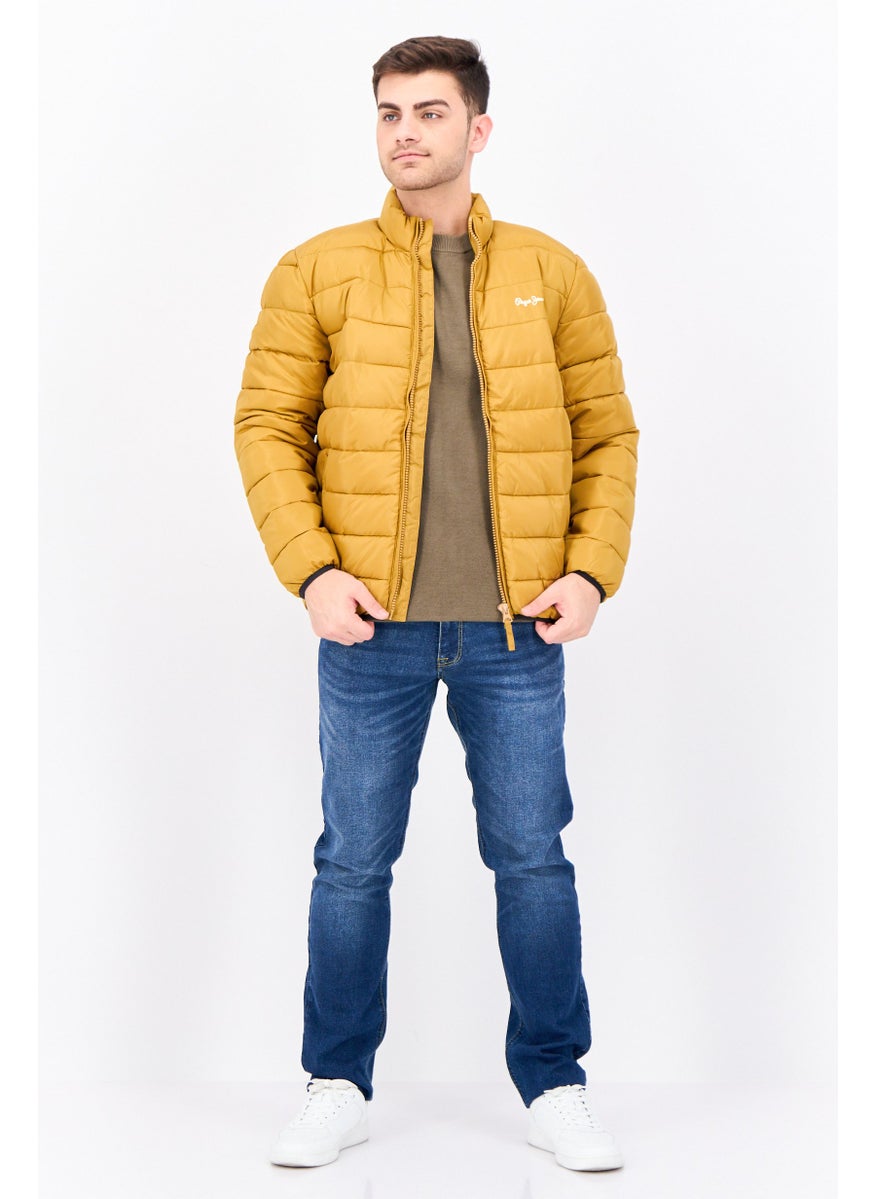 Pepe Jeans Men Mock Neck Quilted Jacket, Tan  - Image 4