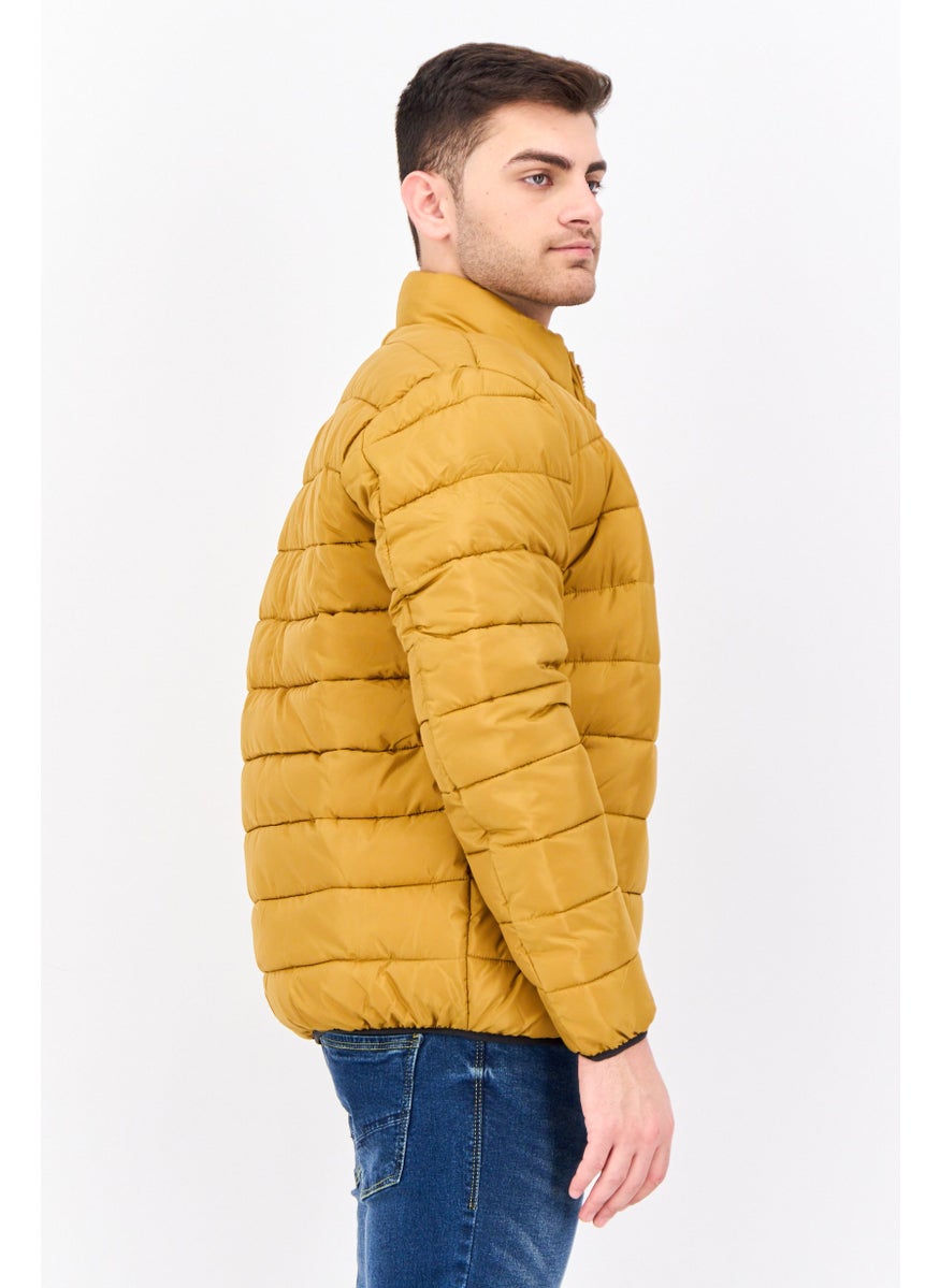 Pepe Jeans Men Mock Neck Quilted Jacket, Tan  - Image 2