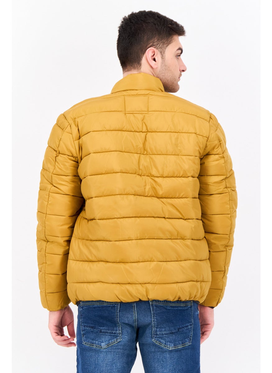 Pepe Jeans Men Mock Neck Quilted Jacket, Tan  - Image 3