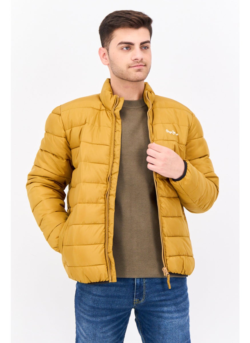 Pepe Jeans Men Mock Neck Quilted Jacket, Tan  - Image 1