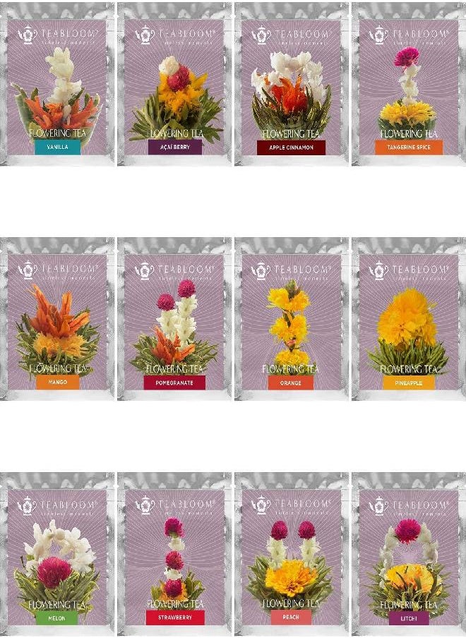 Teabloom - Teabloom Fruit Blooming Teas - 12 Unique Flower Varieties of Blooming Tea in 12 Delicious Fruit Flavors - Each Flowering Tea Ball Steeps Up to 3 Times - Image 1