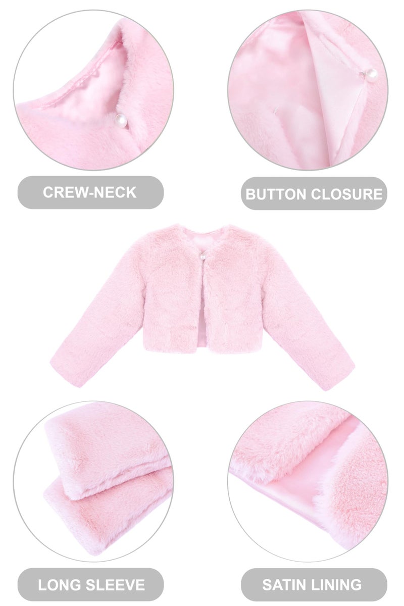 Lilax Girls Cozy Faux Fur Bolero Shrug Long Sleeve Crew Neck Dress Coat (2T,Pink) - Image 4