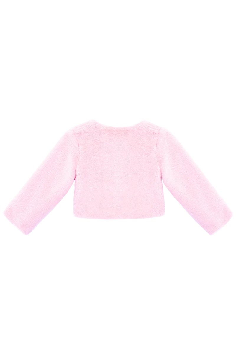 Lilax Girls Cozy Faux Fur Bolero Shrug Long Sleeve Crew Neck Dress Coat (2T,Pink) - Image 3