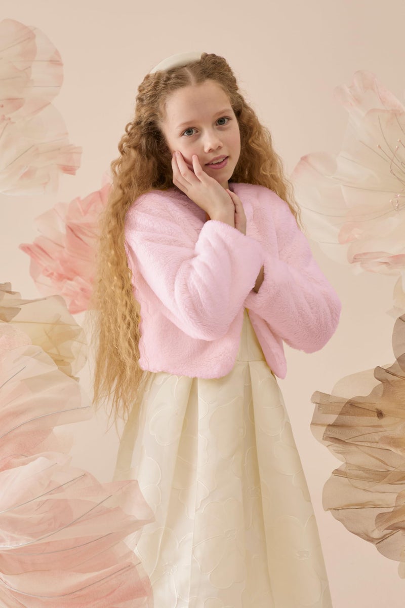 Lilax Girls Cozy Faux Fur Bolero Shrug Long Sleeve Crew Neck Dress Coat (2T,Pink) - Image 2