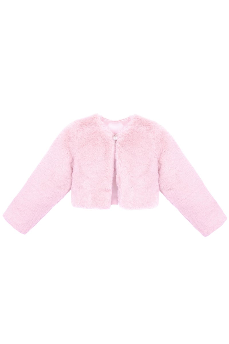 Lilax Girls Cozy Faux Fur Bolero Shrug Long Sleeve Crew Neck Dress Coat (2T,Pink) - Image 1