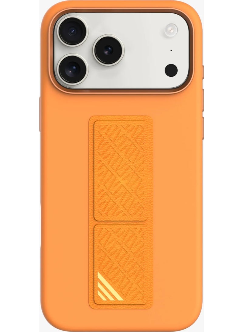 LEVELO iPhone 17 Pro Max Case Morphix Silicone With Leather Grip For Secure Hold / Shock-Resistant Bumper / Slim Fit Design Back Cover / Raised Bezels For Camera & Screen / Liquid Silicone Comfort / Raised Edge - Orange - Image 1
