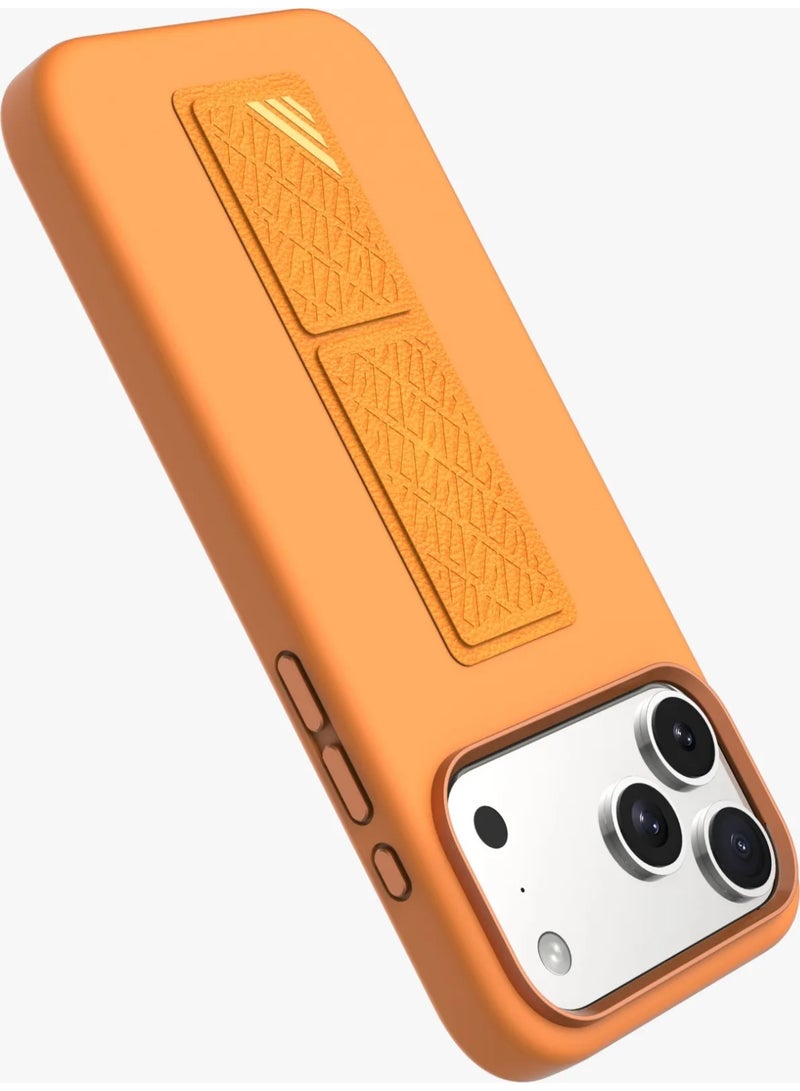 LEVELO iPhone 17 Pro Max Case Morphix Silicone With Leather Grip For Secure Hold / Shock-Resistant Bumper / Slim Fit Design Back Cover / Raised Bezels For Camera & Screen / Liquid Silicone Comfort / Raised Edge - Orange - Image 3