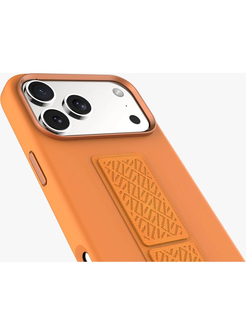 LEVELO iPhone 17 Pro Max Case Morphix Silicone With Leather Grip For Secure Hold / Shock-Resistant Bumper / Slim Fit Design Back Cover / Raised Bezels For Camera & Screen / Liquid Silicone Comfort / Raised Edge - Orange - Image 2
