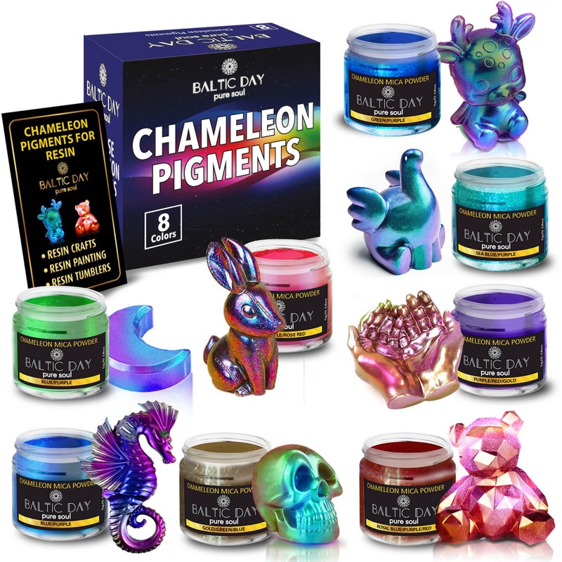 BALTIC DAY Chameleon Mica Powder 8 Jars of Color Shift Mica Powder Set Epoxy Resin Color Pigment Powder Chameleon Powder Holographic Mica Powder Nr2 - Image 2