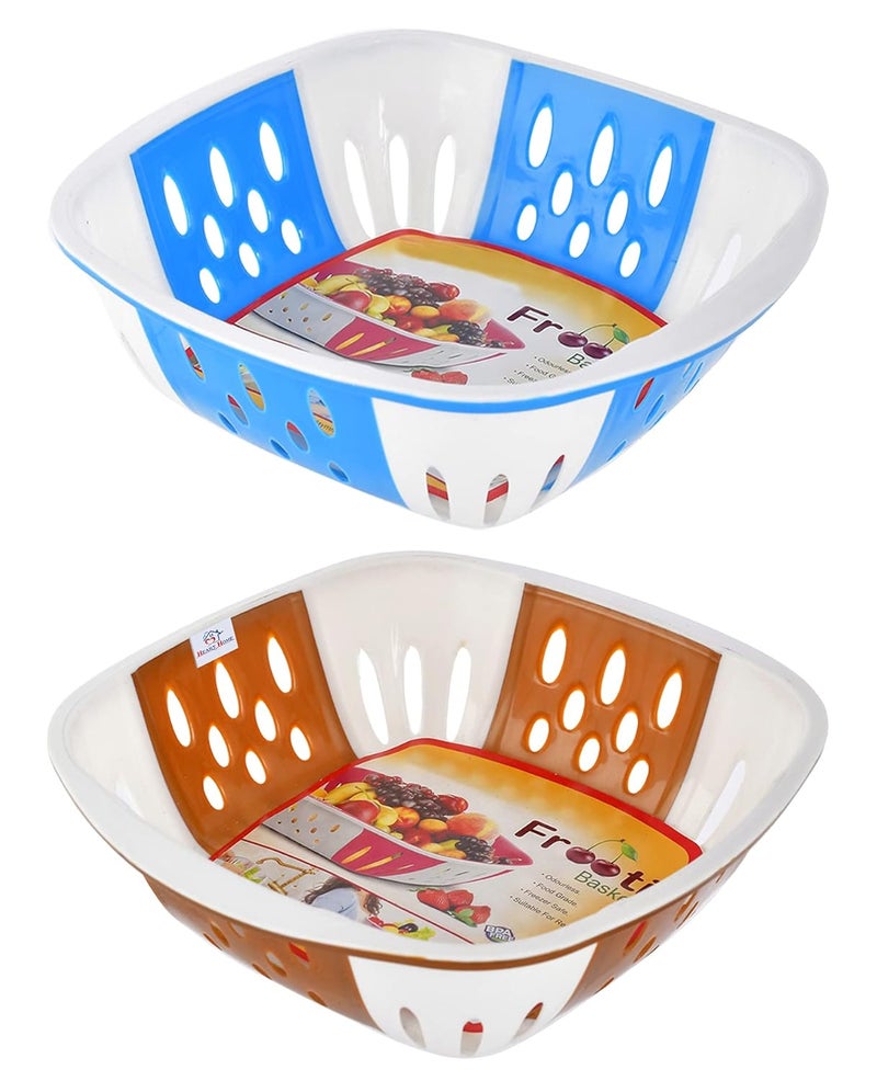Kuber Industries Heart Home Large Multi-Purpose Plastic Storage Baskets for Fruits Vegetables and Kitchen Fridge Dining Table- Pack of 2 (Blue & Brown)-HS42KUBMART25404 - Image 1