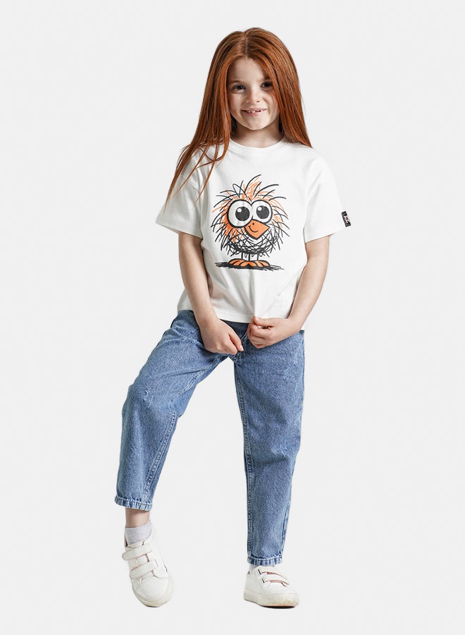 ريمينت تيشرت للبنات برسمة كتكوت ابيض غامق  - Image 2