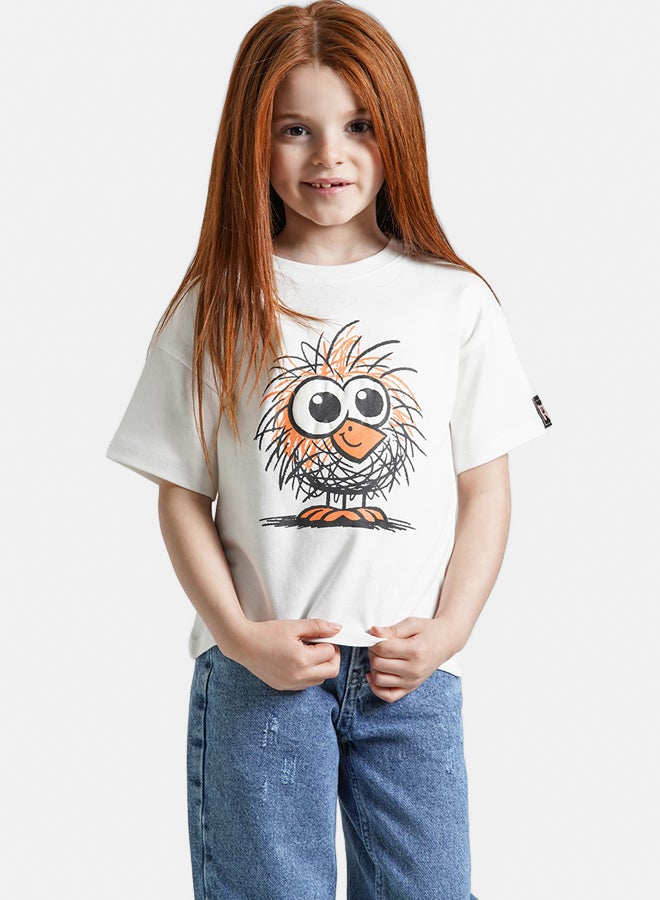 ريمينت تيشرت للبنات برسمة كتكوت ابيض غامق  - Image 1