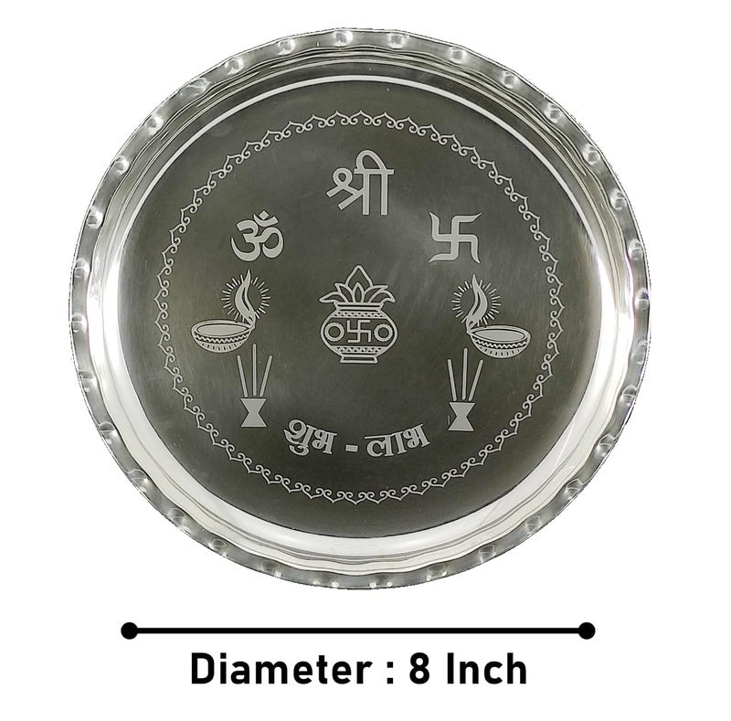 Bengalen Silver Plated Pooja Thali Set 8 Inch With Plate Ghanti Bowl Spoon Coin Dhup Dan Diya Kumkum Stand Puja Thali For Home Mandir Office Wedding Return Diwali Gift Items - Image 3