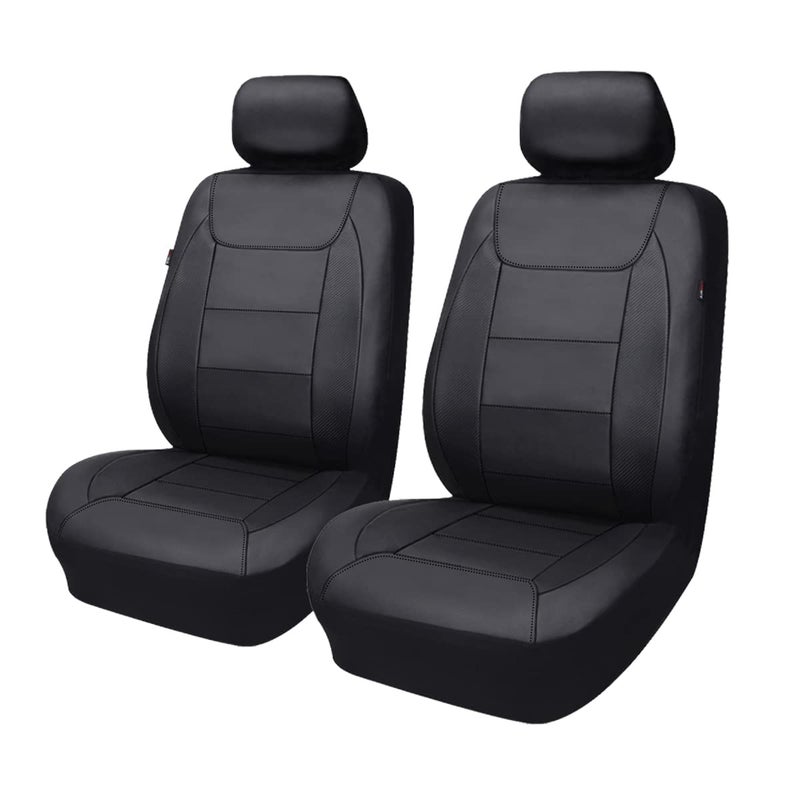 Flying Banner car seat Covers Protects Water Proof Faux Leather Carbon Fiber Fronts Solid Black (Solid Black, Front Pair) - Image 1