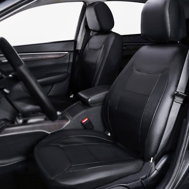 Flying Banner car seat Covers Protects Water Proof Faux Leather Carbon Fiber Fronts Solid Black (Solid Black, Front Pair) - Image 2