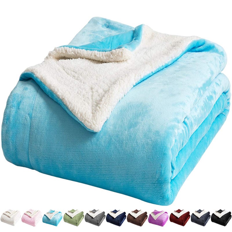 LBRO2M LBRO2M Sherpa Fleece Bed Blanket Fuzzy Plush Warm Super Soft Cozy Fluffy Microfiber Couch Teal Twin65x90 Inches 