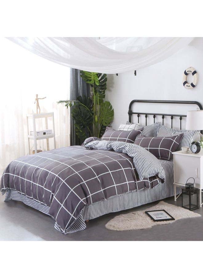 NIBEMINENT 4-Piece Luxury Jacquard Duvet Cover Set Polyester Grey/White - Image 1