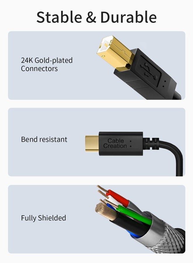 CableCreation USB B to USB C Printer Cable 6.6FT, Type B to Type C Printer Cord for MacBook Pro, Air, MIDI Cable for Yamaha Casio Digital Piano, MIDI Keyboard, DJ Controller, DAC to iPad - 2M, Black  - Image 5