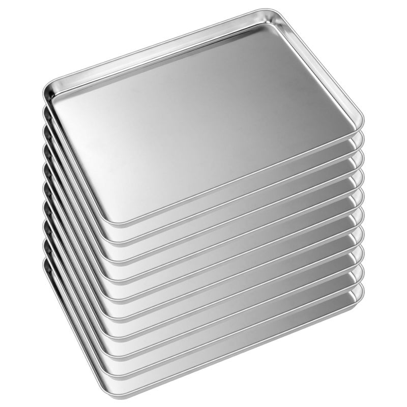 Baking Sheet Tray Set of 10 EWFEN Stainless Steel Baking Pan Cookie Pan Sheet Size 16 x 12 x 1 inch Warp Resistant  Heavy Duty  Rust Free