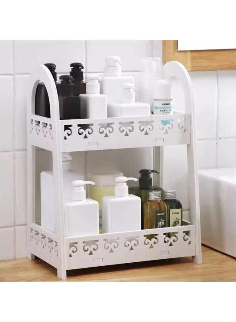 TPGP 2 Tier Storage Rack Holder for Bathroom, Cosmetic, Kitchen, Home, Office Plastic Countertop Tray Vanity - Image 3