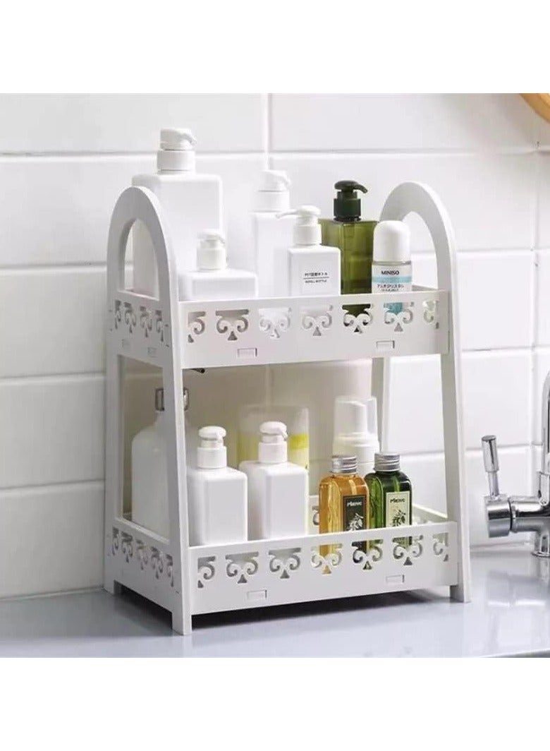 TPGP 2 Tier Storage Rack Holder for Bathroom, Cosmetic, Kitchen, Home, Office Plastic Countertop Tray Vanity - Image 4