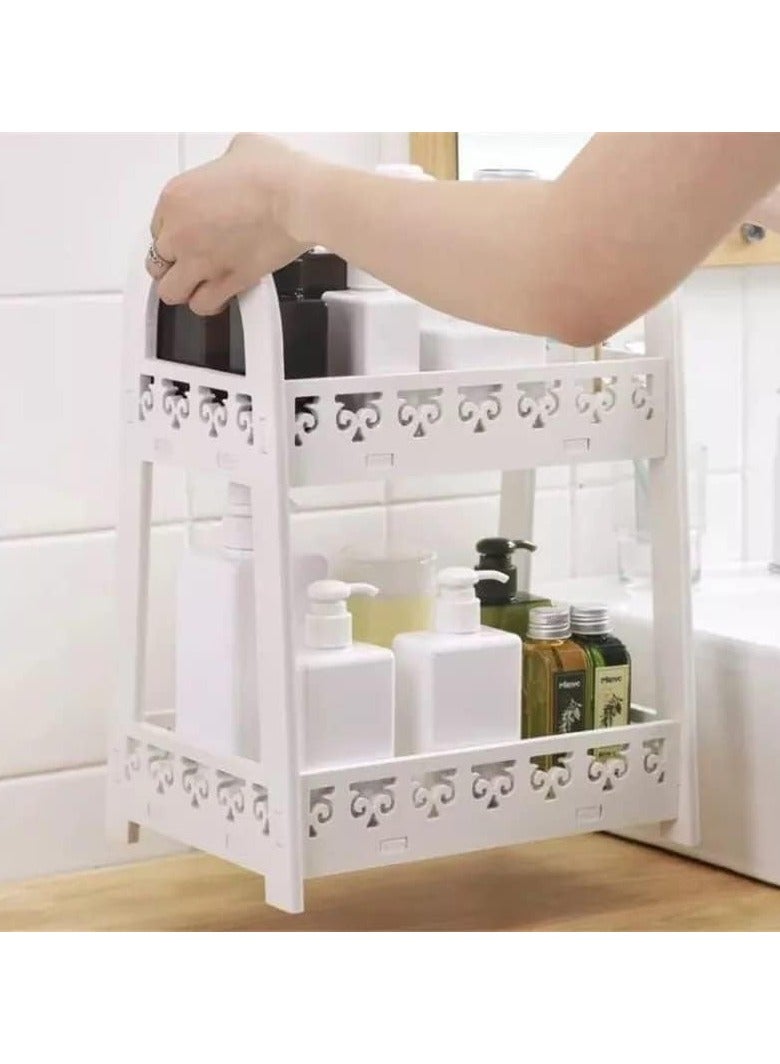 TPGP 2 Tier Storage Rack Holder for Bathroom, Cosmetic, Kitchen, Home, Office Plastic Countertop Tray Vanity - Image 5