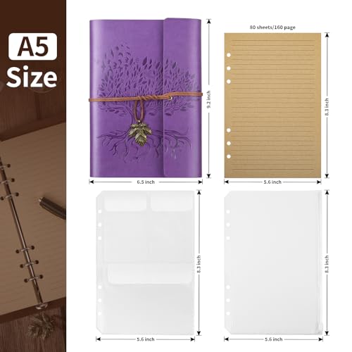 Billtigif PU Leather Journal Notebook, Refillable Travel Vintage Writing Journals Diary, Gifts for Women, Men, Teen Girls and Boys, 100GSM Lined Paper,160 Pages(Purple, A5 9.2" x 6.5") - Image 2
