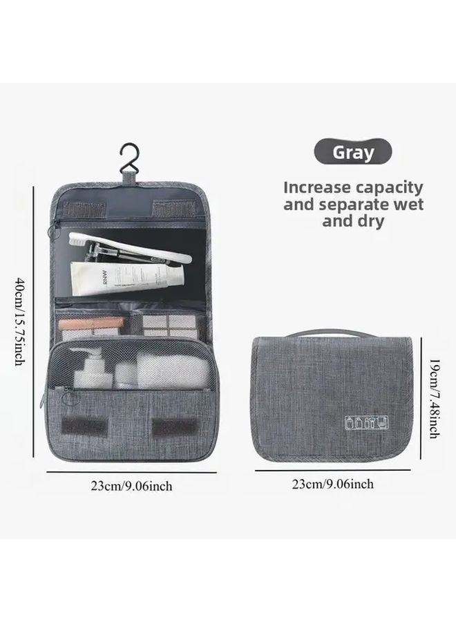 Gray Large Capacity Waterproof Travel Toiletry Bag With Multiple Compartments - Image 2