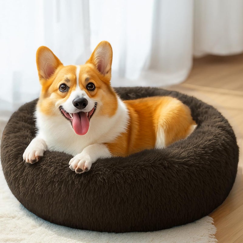 Hoewina 28in Large Dog Bed, Medium Size Dog and Cats, Calming Donut Bed for Puppy and Kitten, Washable Round Fluffy Pet Bed (Coffee) - Image 5